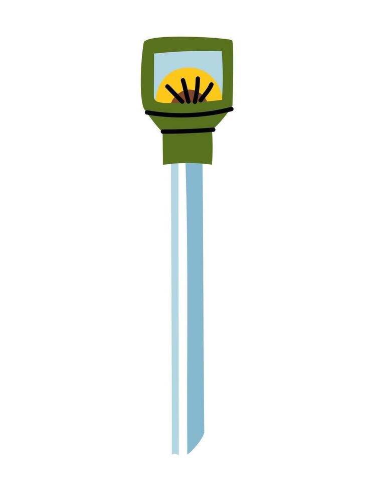 Sensor humidity meter, insulated green. An item for soil. Gardening tools. It suitable for ecology, garden, cleaning, household, packaging design, instructions, educational and infographic materials vector