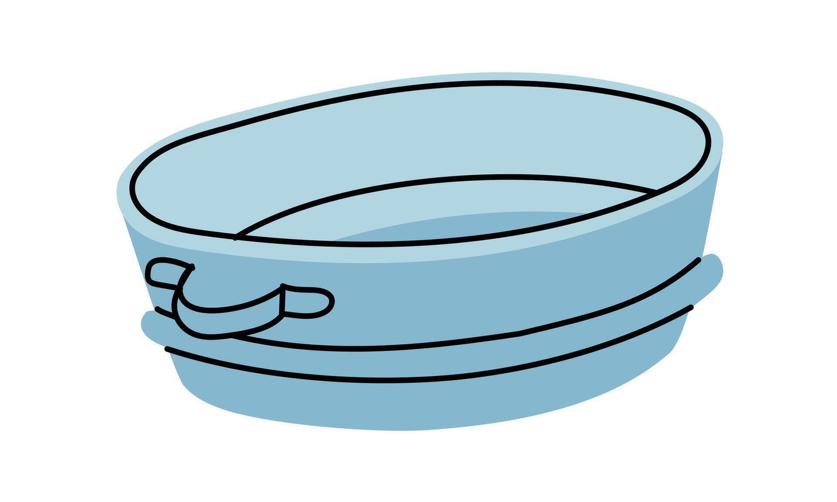 An iron basin for crops and water is an isolated illustration. Gardening tools. Seasonal work. A product for agricultural crops. Suitable for ecology, garden, cleaning, household, packaging design vector