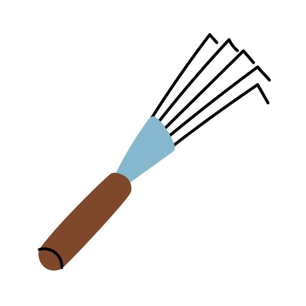 fan-shaped iron rake, insulated iron illustration. A hoe for weeding. A product for watering crops. Gardening tools. Suitable for ecology, garden, cleaning, household, packaging design, infographics. vector