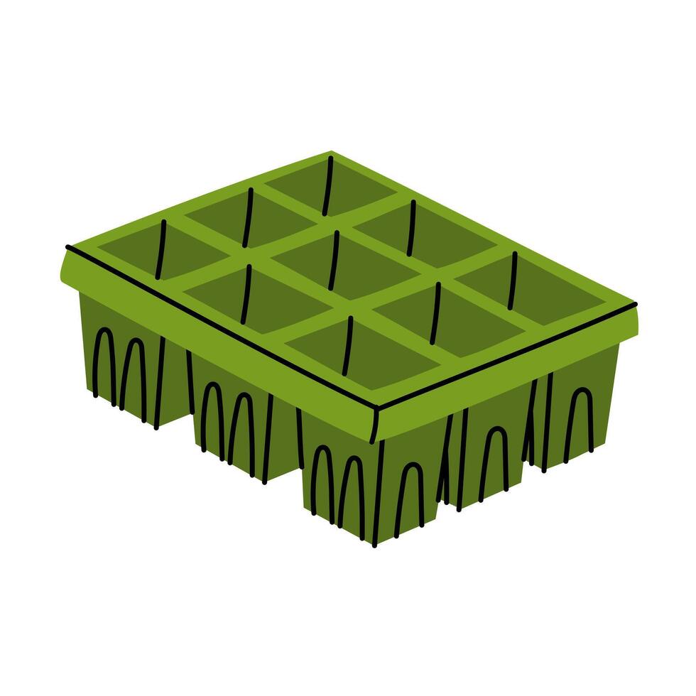 Seedling cassette, isolated bright illustration. Containers for plants. product for the care of agricultural crops. Gardening tools. Suitable for ecology, garden, cleaning, household, packaging vector