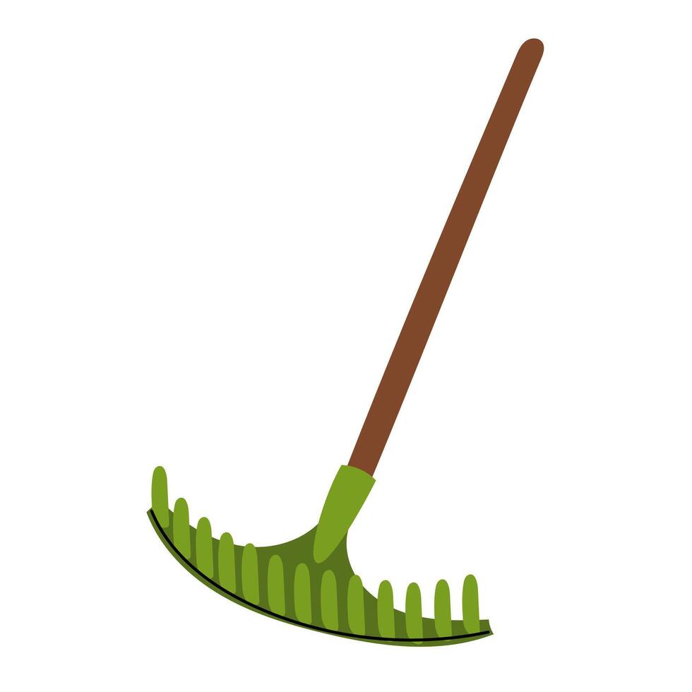 Plastic rake for hay, insulated illustration. Gardening tools. Seasonal work. An item for agricultural crops. Suitable for ecology, garden, cleaning, household, packaging design, infographics vector