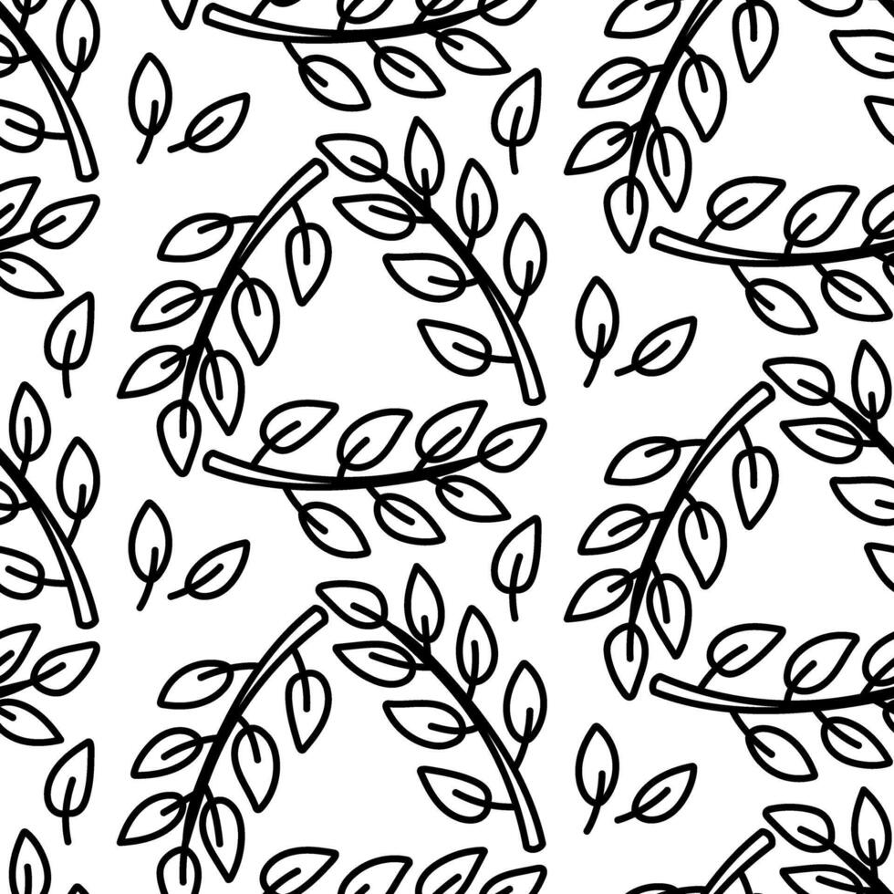 pattern of branches in art Deco triangle. twig with leaves. Contoured monochrome texture. Botany, plants, branches. Greenery in the garden. Suitable for decorating and nature projects, prints vector