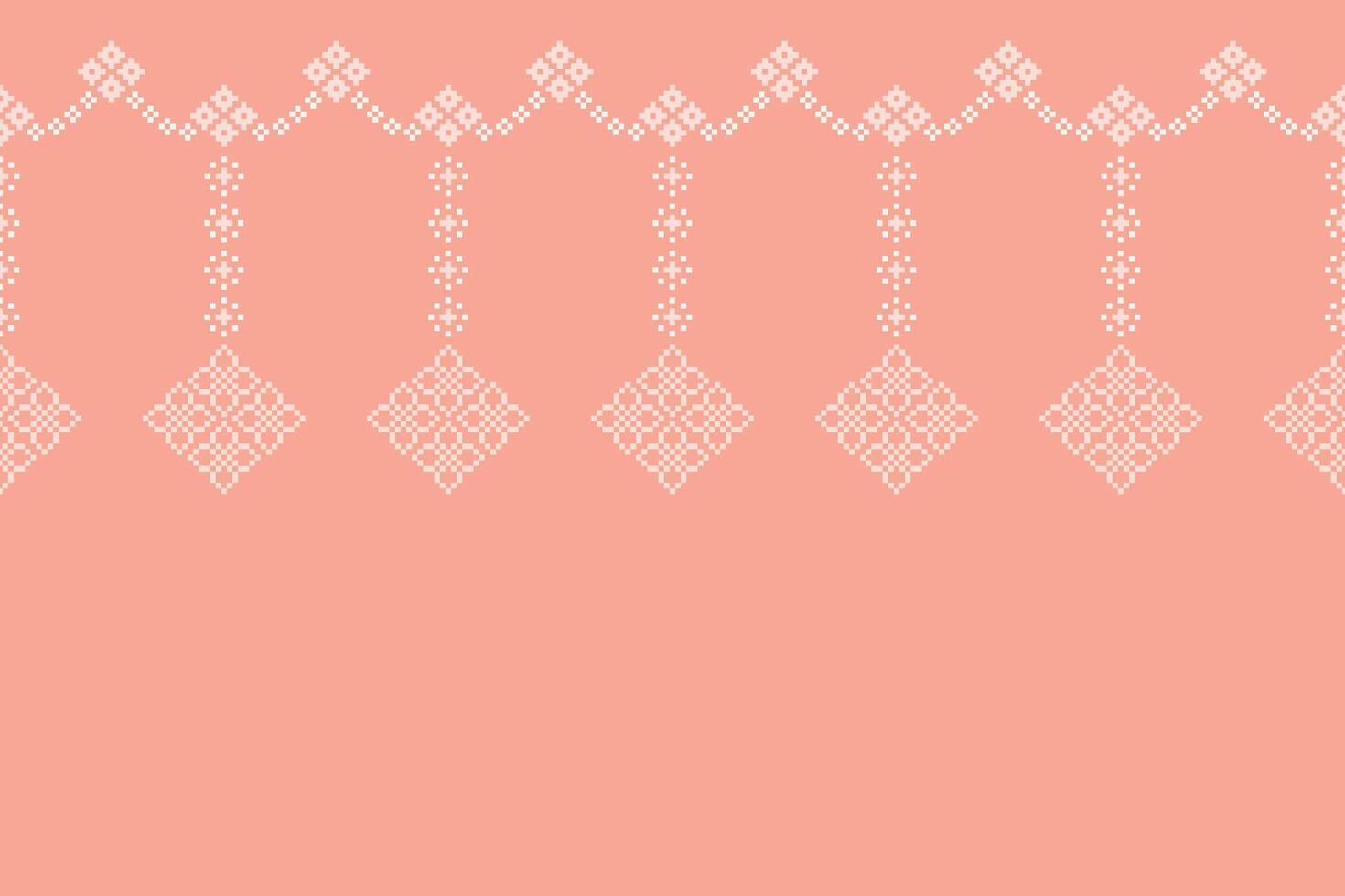 Pixel art design of ethnic pattern motif with pink color background motif art. vector