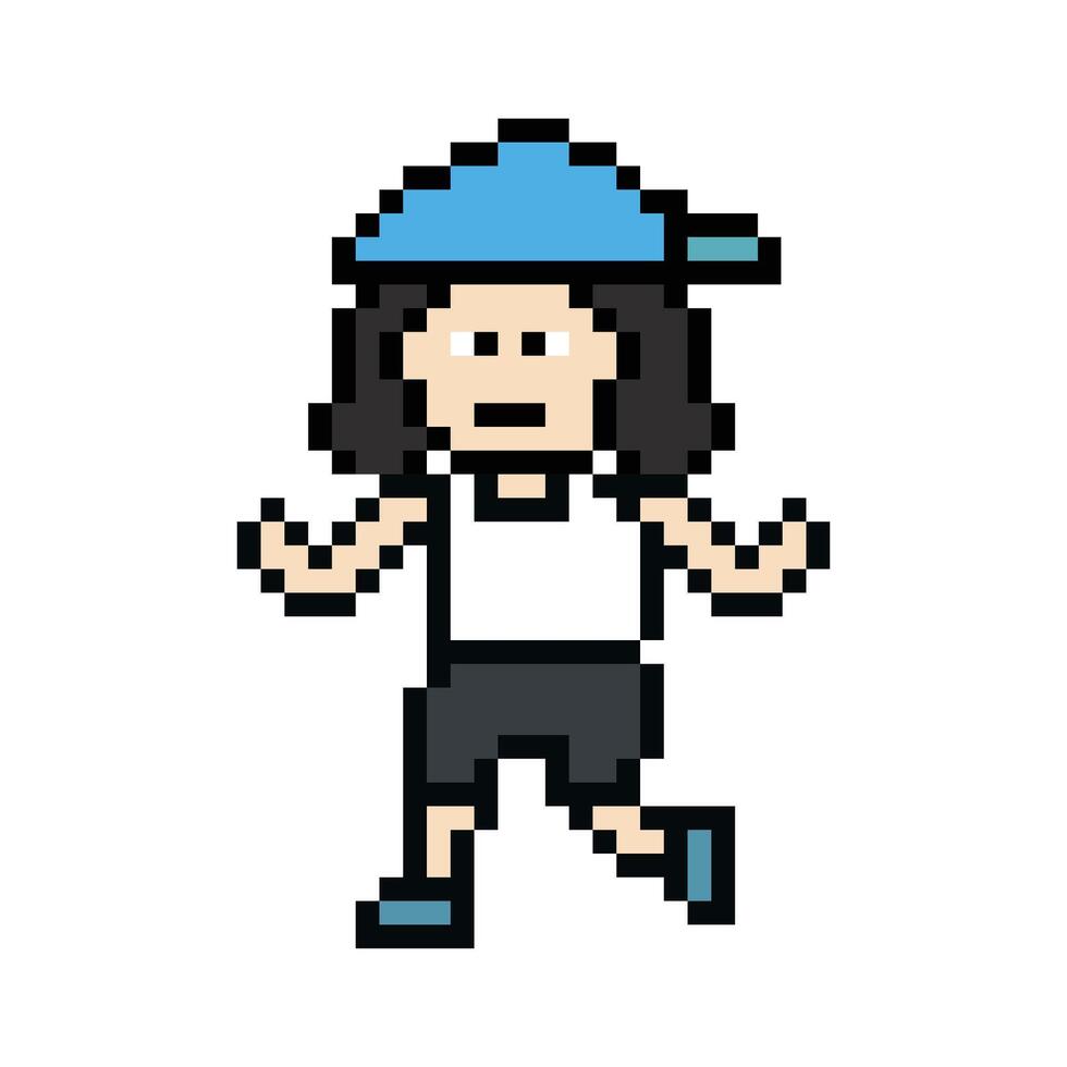 8 bit pixel act run marathon exercise jog woman female lady cartoon. vector