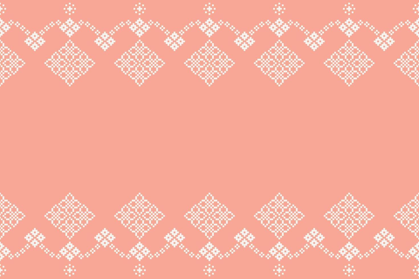 Fabric pattern pixel design ethnic pattern motif with pink color background motif decor. vector