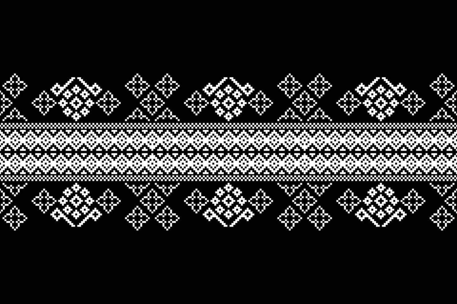 Motif decor of cross stitch fabric design black color background pixel ethnic pattern art. vector