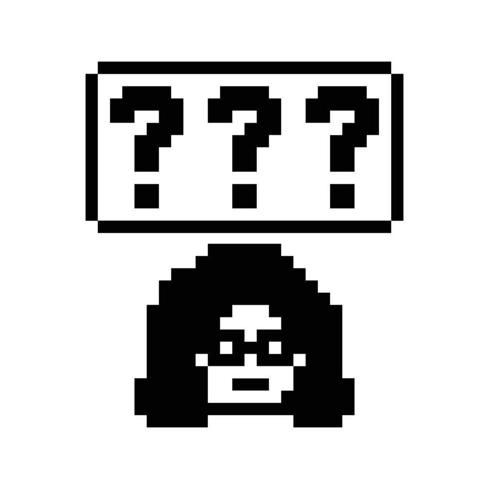 8 bit art of lady woman female girl with question mark quiz question confuse cartoon. vector