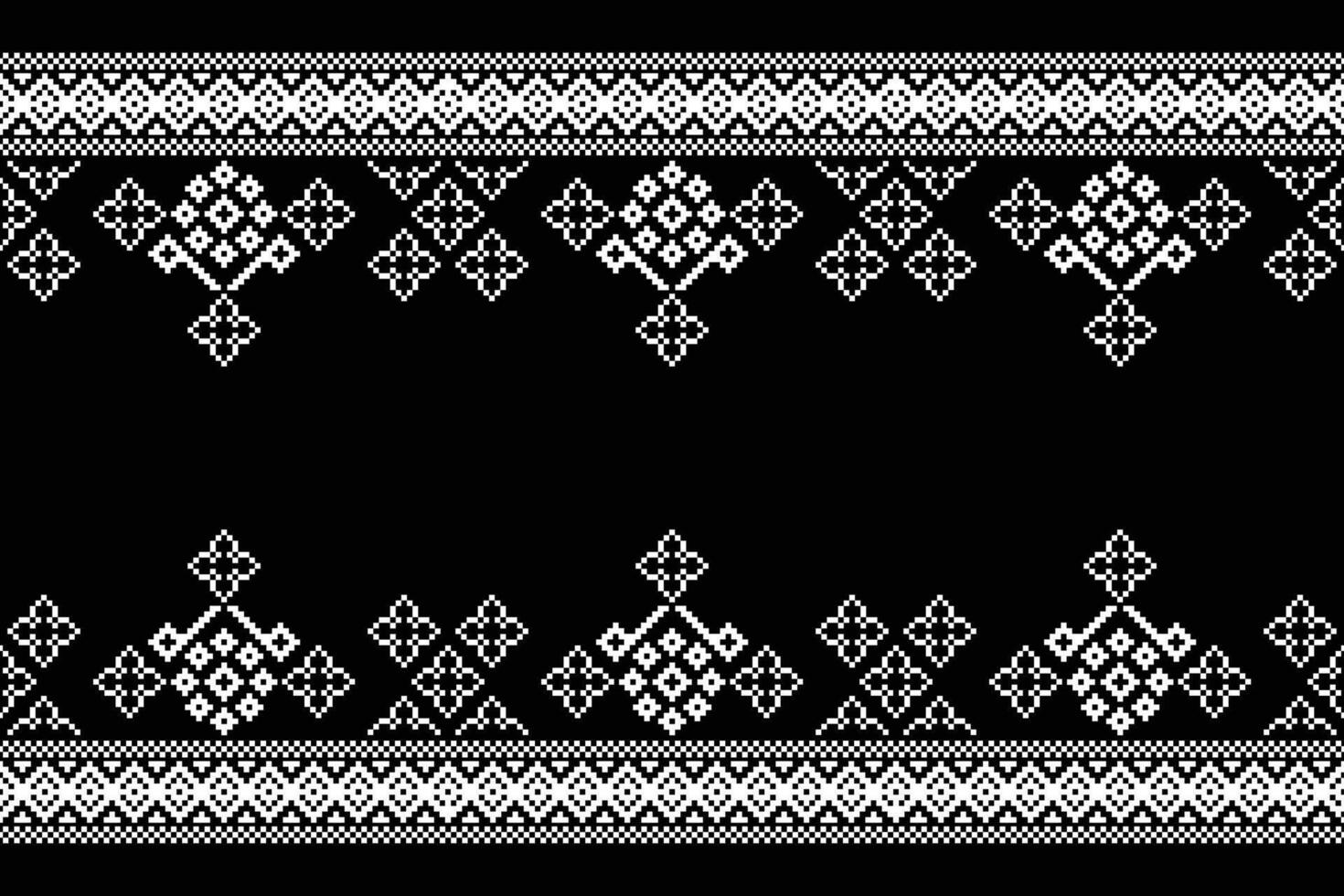 Decoration of cross stitch fabric design black color background pixel ethnic pattern. vector