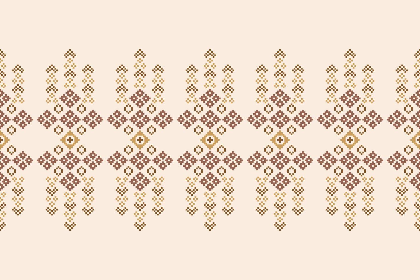 Brown cream color background cross stitch ethnic pattern motif. vector