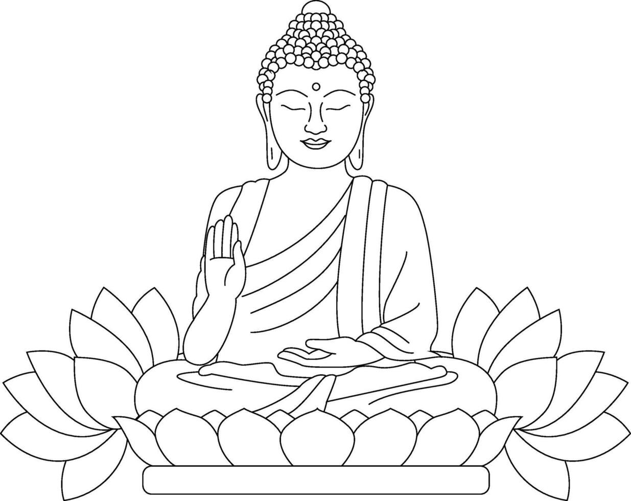 Siddharta Buddha sitting on a Lotus Vesakh Drawing vector