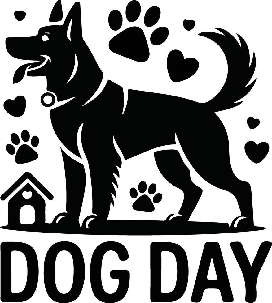Dog day celebration silhouette pet lover paw print art. vector