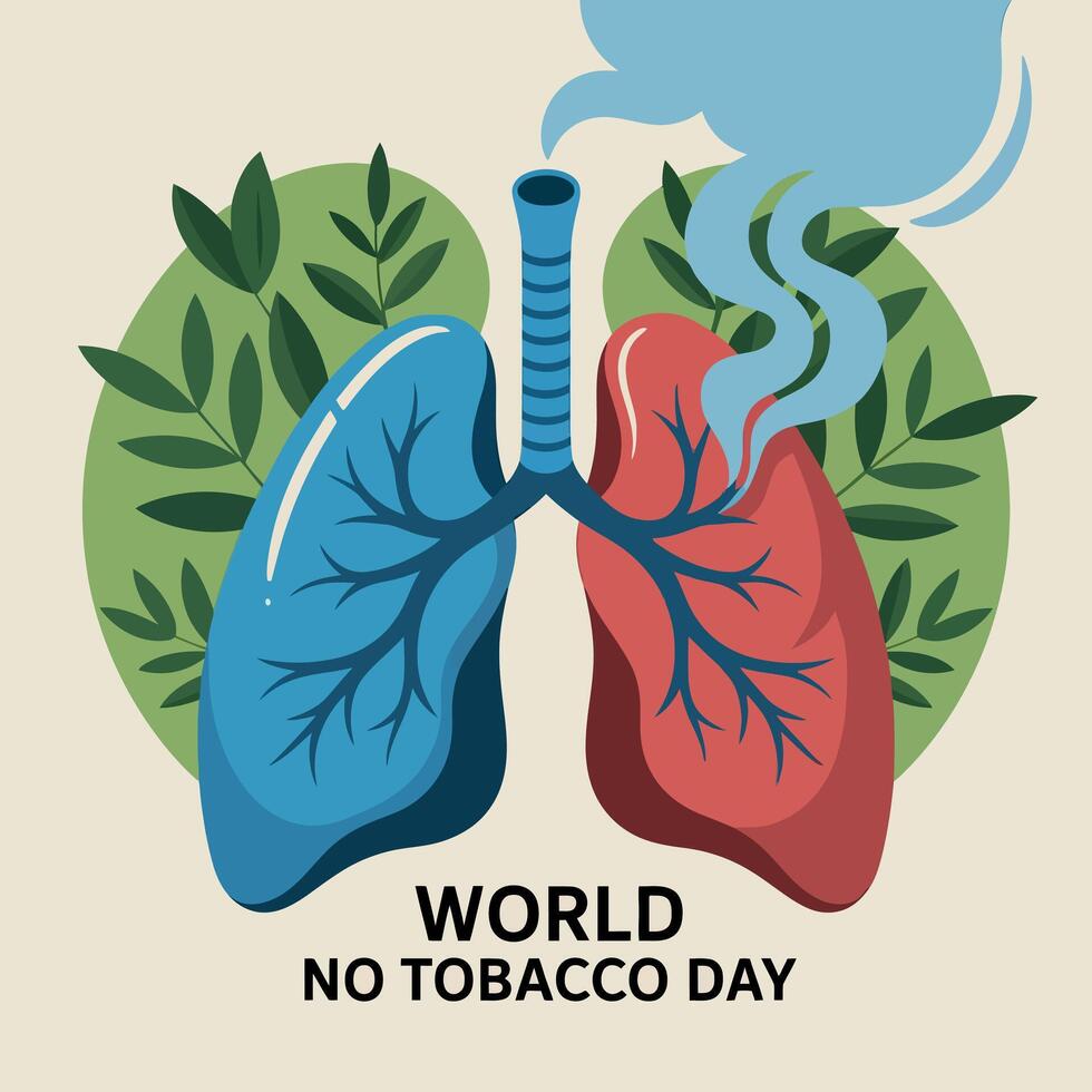 lungs with leaves and smoke on the background for world no tobacco day vector