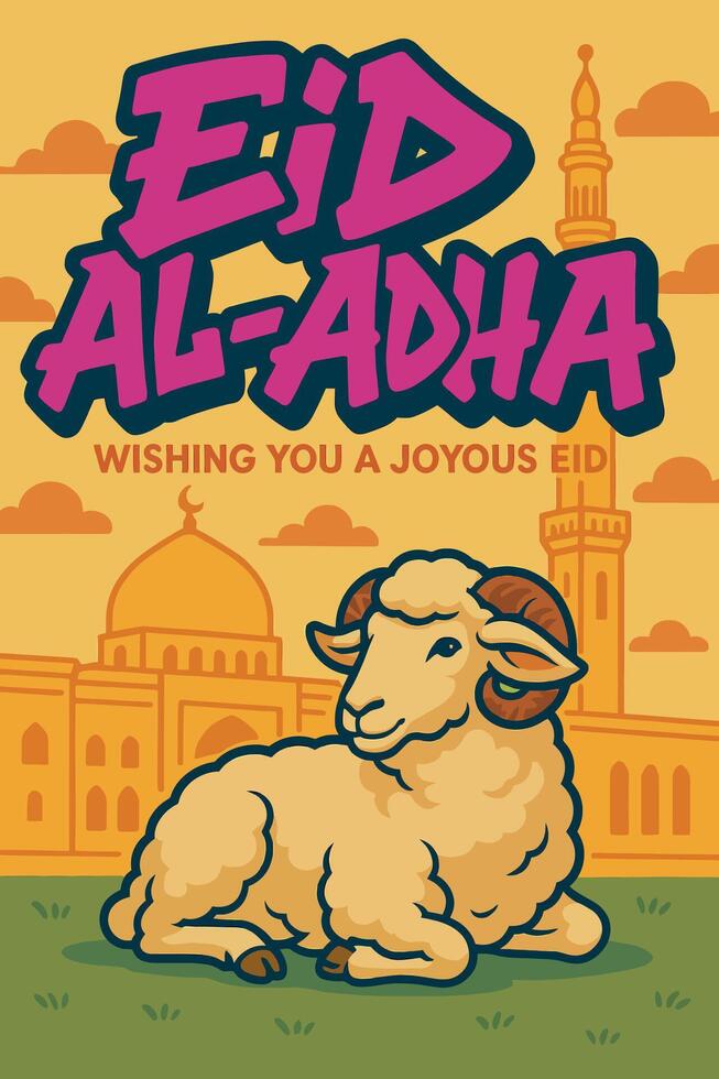 eid al-adha greeting card with goat vector