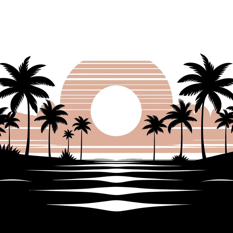 tropical sunset with palm trees and the sun vector