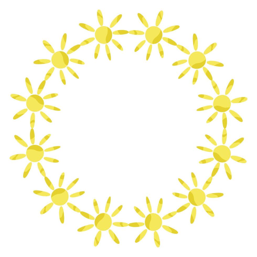 Sun wreath, cosmic round frame, border. Perfect for greeting cards, spring decor, wedding invitations, posters, branding, scrapbooking. vector