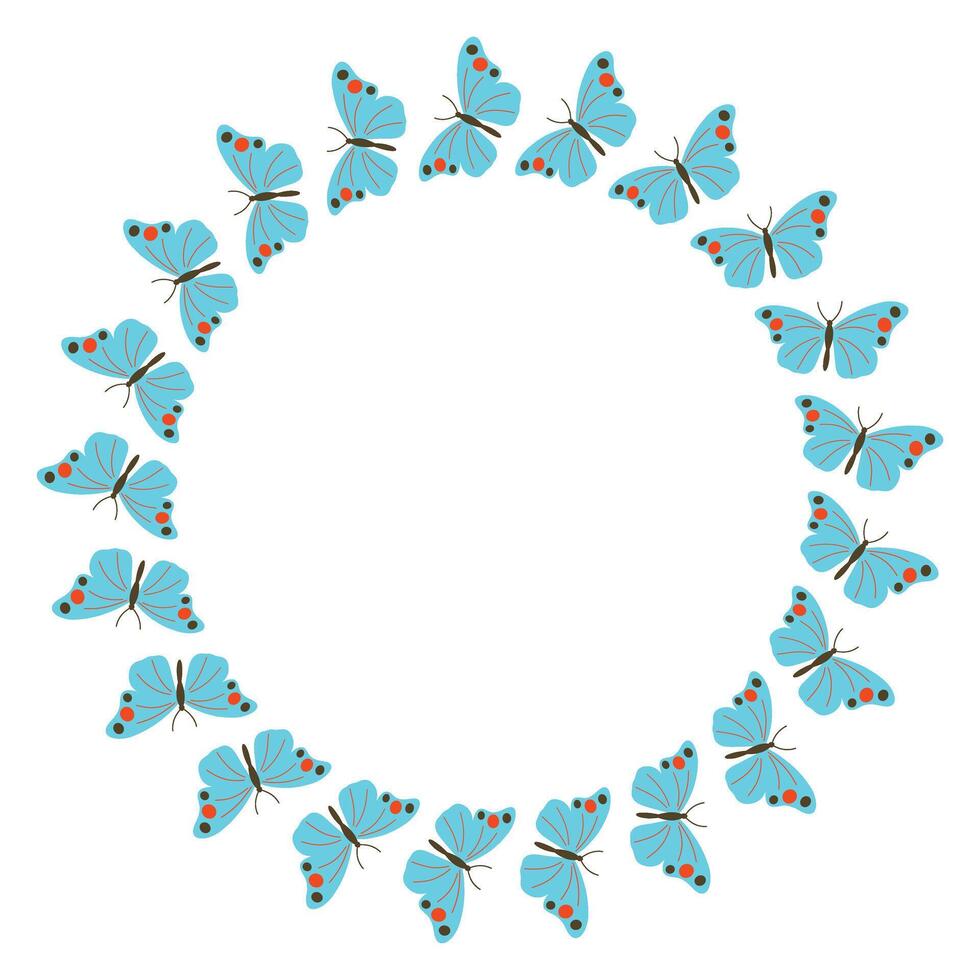 Round butterflies Wreath, Blue Butterfly circle Border, Butterfly Round Wreath Frame, Illustration Isolated vector