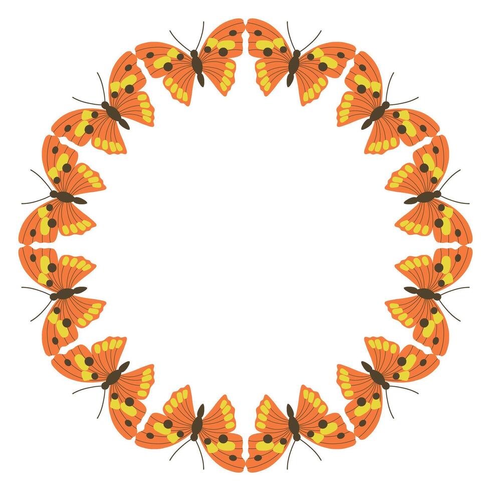 Round butterflies Wreath, Orange Butterfly circle Border, Butterfly Round Wreath Frame, Illustration Isolated vector