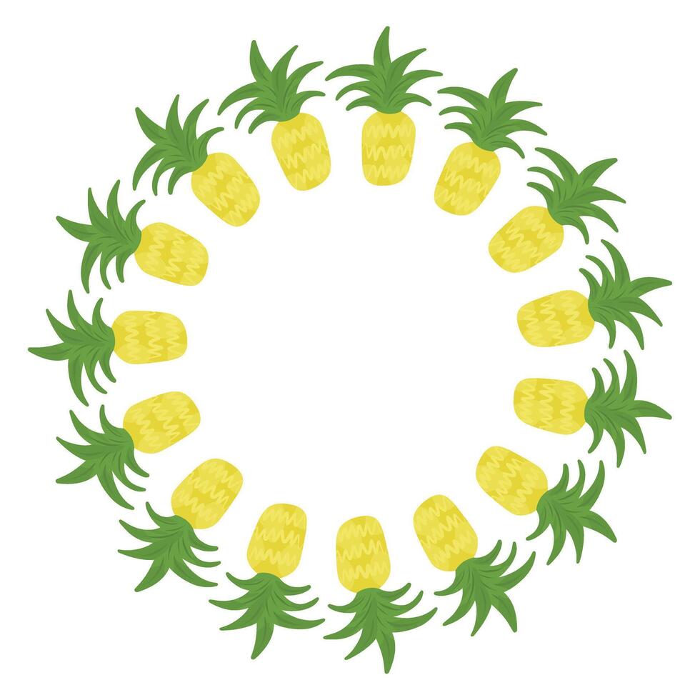 Pineapple fruits Wreath, Pineapple round Border, Fruit Circle Wreath Frame, Illustration Isolated vector