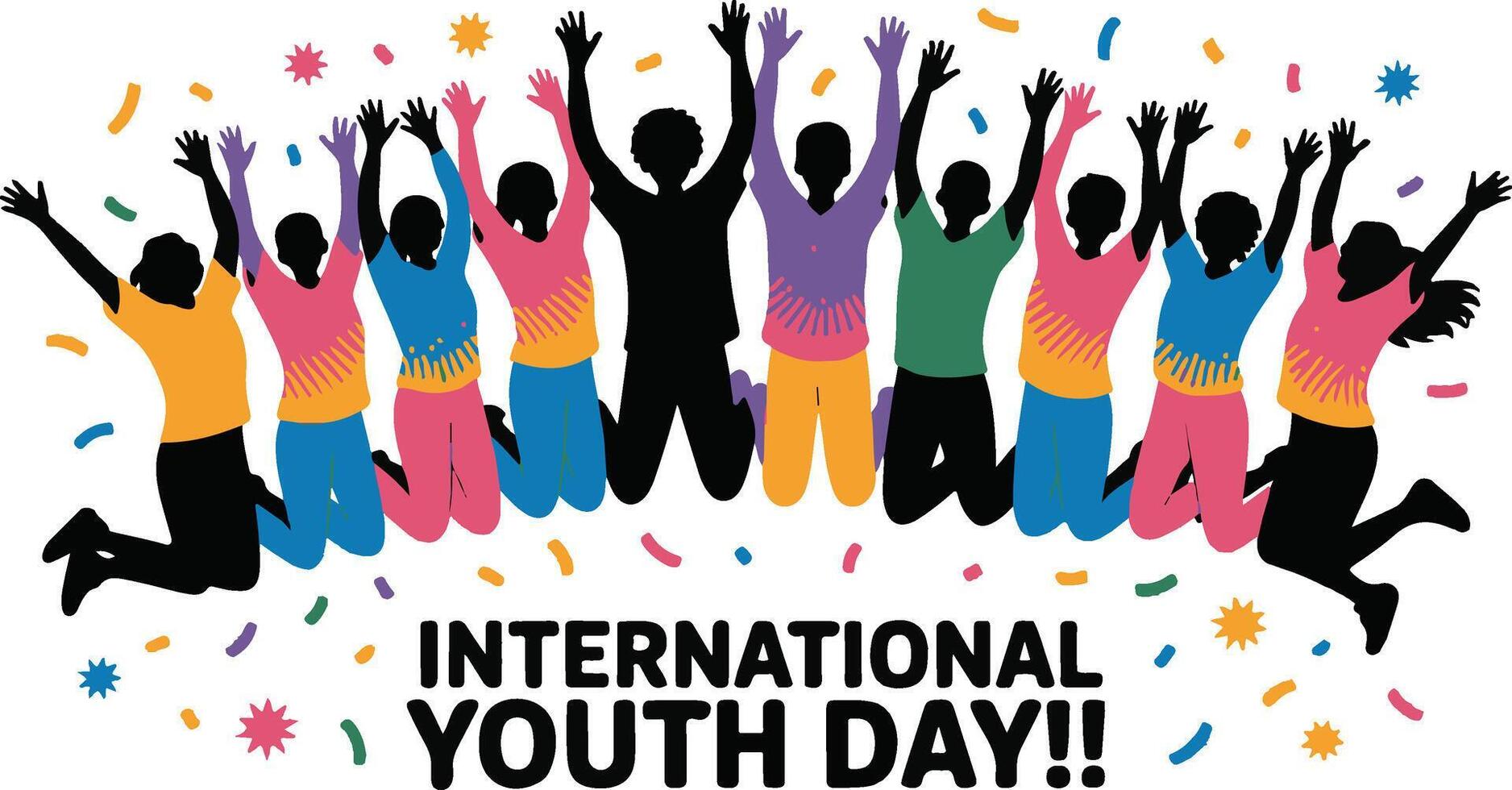 Colorful Jumping Youth with Confetti for International Youth Day vector