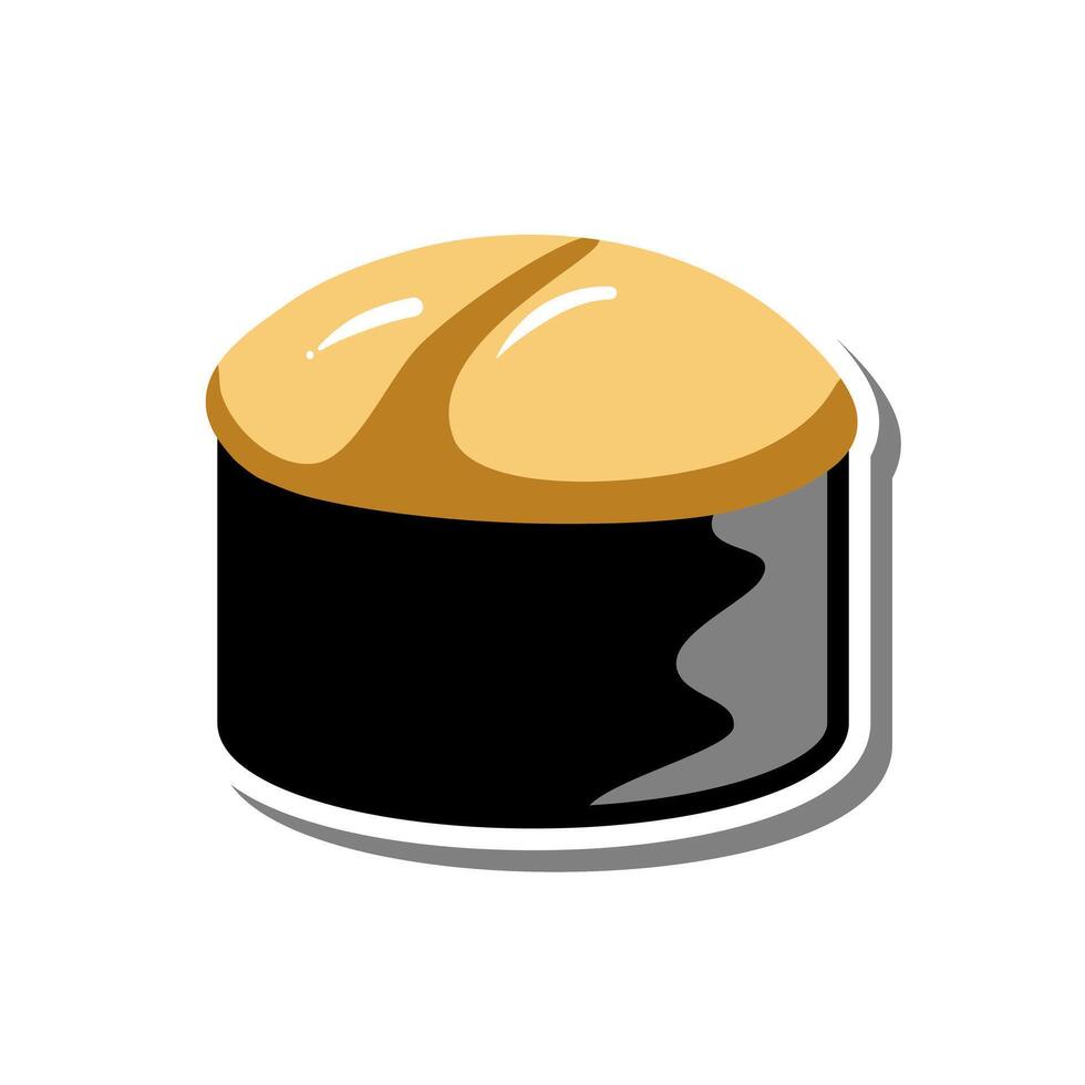 Cute Cartoon Hotate Sushi Flat on White Silhouette and Gray Shadow. Illustration about Food. vector