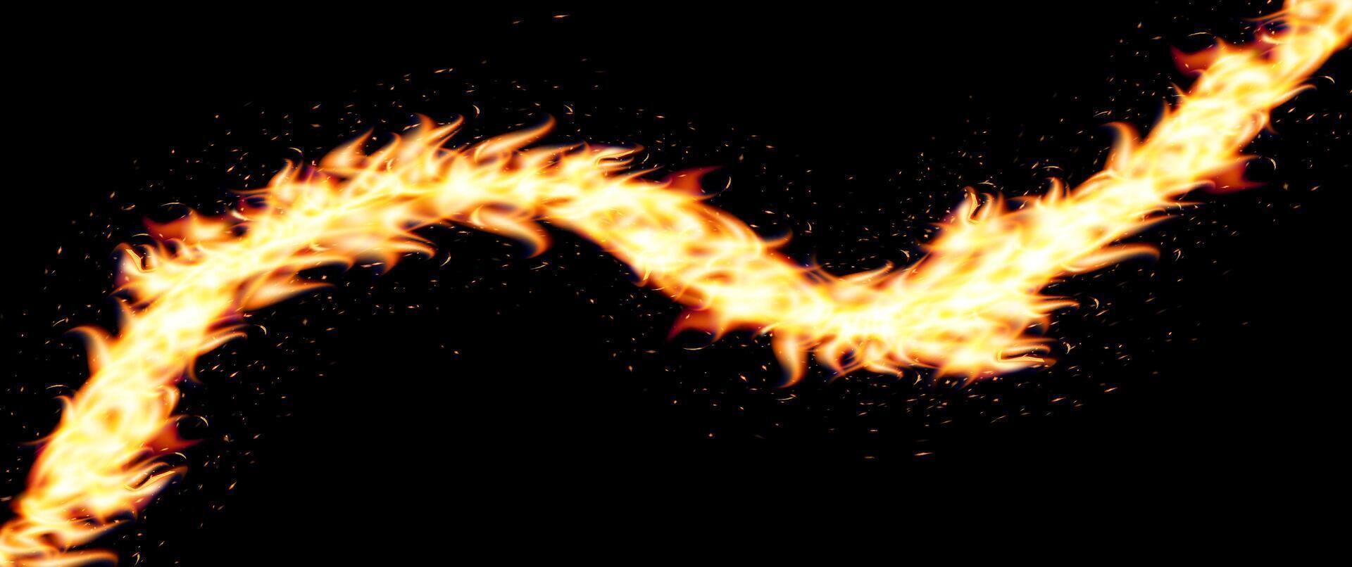 Fire trail wave with glowing flames and sparks, perfect for dragon dance, Asian New Year, fantasy effects, game transitions or natural energy visuals. illustration vector