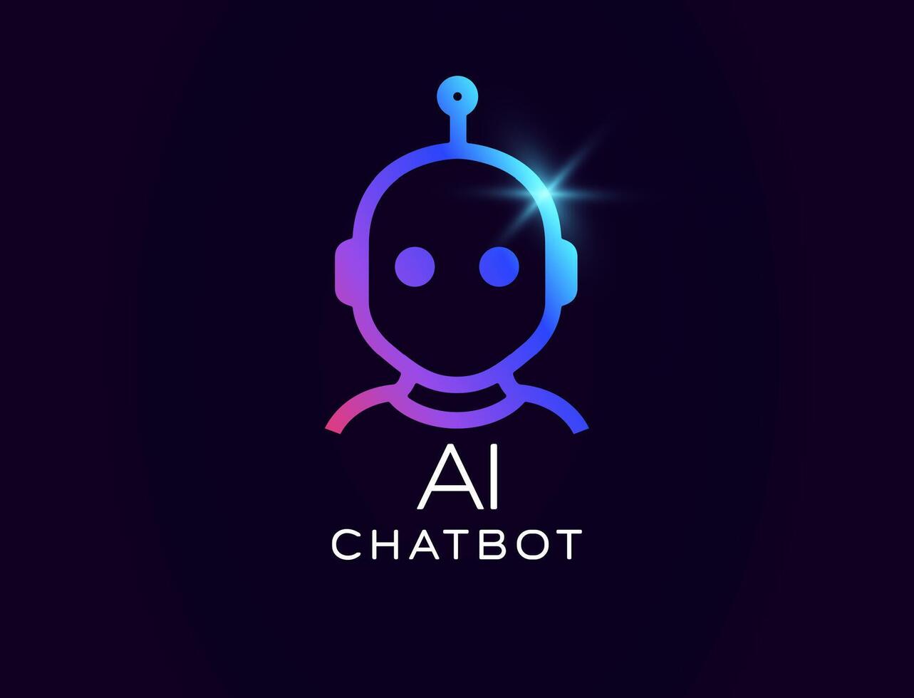 AI chatbot logo with friendly robot avatar, glowing gradient lines, virtual assistant look. Perfect for customer support apps, automation services, tech branding. illustration. vector