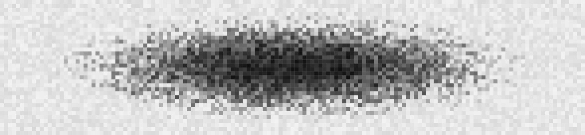 Censor glitch noise texture. Scattered black horizontal shape simulates blocked data or privacy mask with pixelated static. Abstract digital interference. illustration. vector