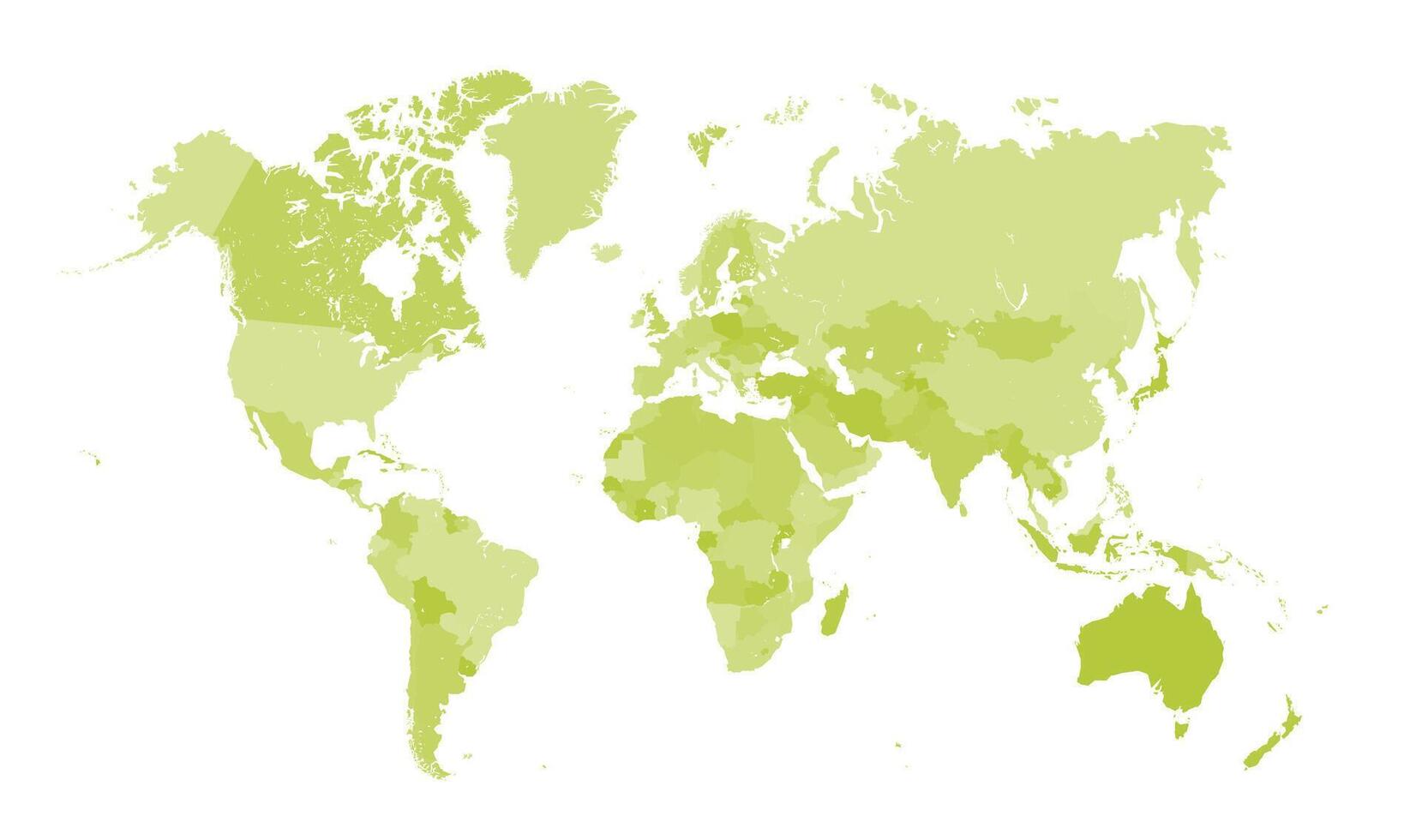 World political map, green flat layout with country borders. Ideal for education, geography, environment, data visualization, infographics. illustration. vector