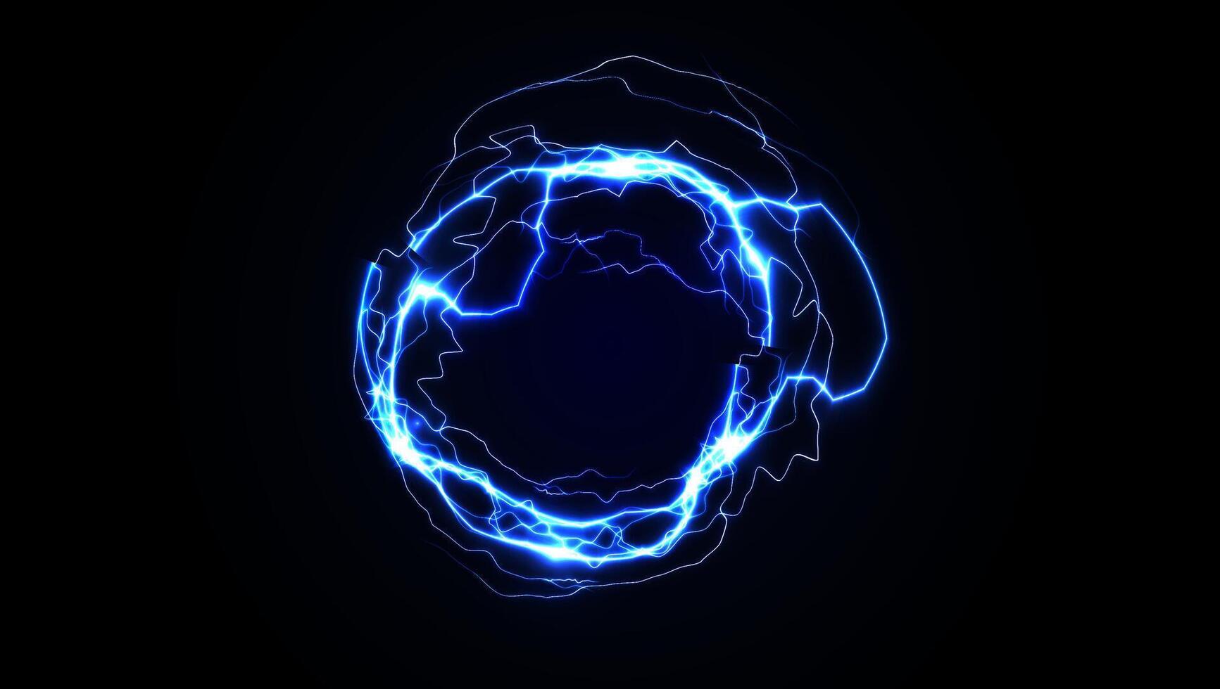 Electric Energy Circle with Glowing Blue Lightning Ring on Dark Background. Futuristic Tech Power Effect for Sci-Fi or Gaming Design. Illustration. vector