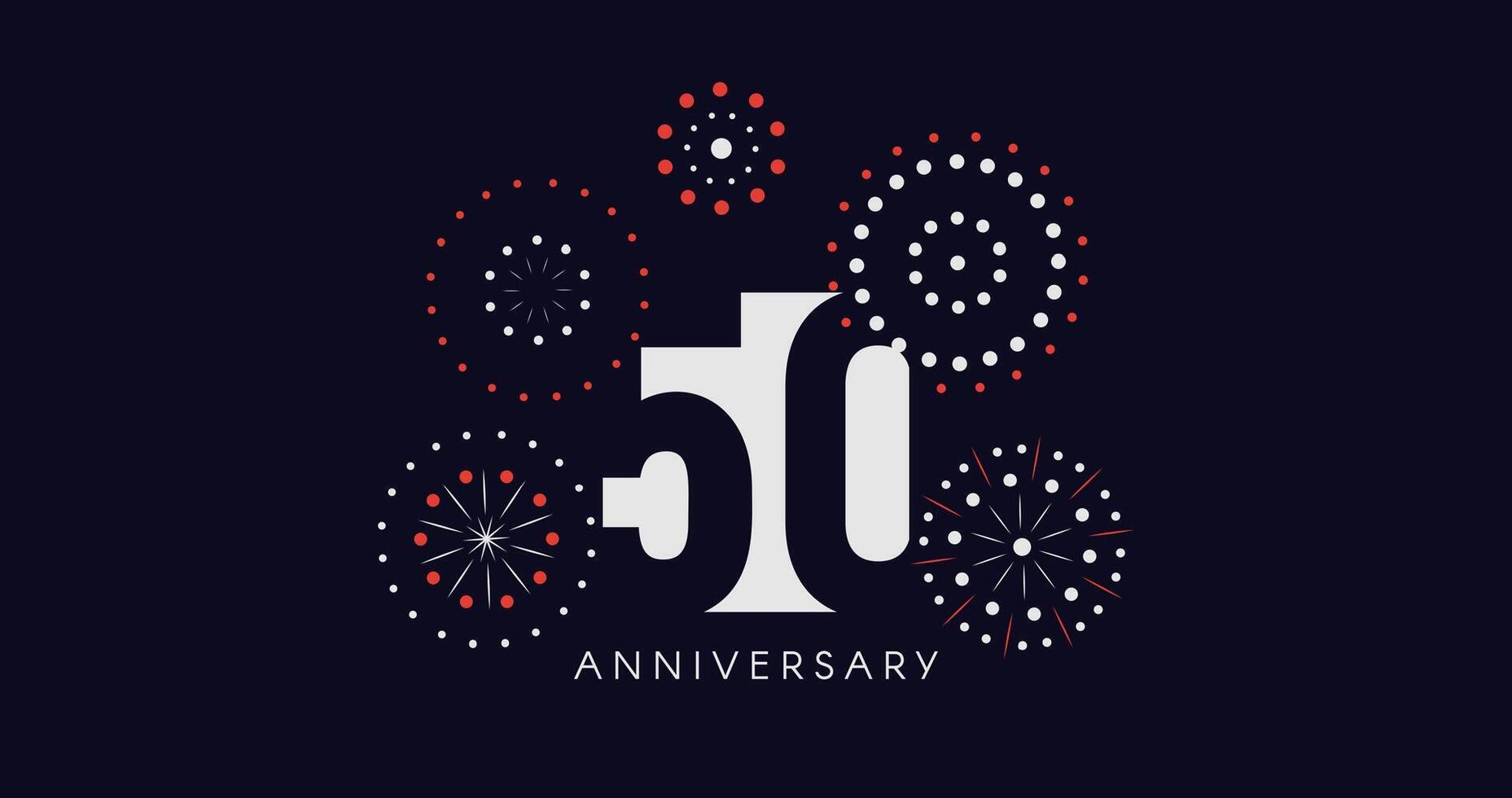 50th Anniversary Celebration Design With Fireworks on Dark Background, Perfect for Milestone Events and Invitations. Illustration vector
