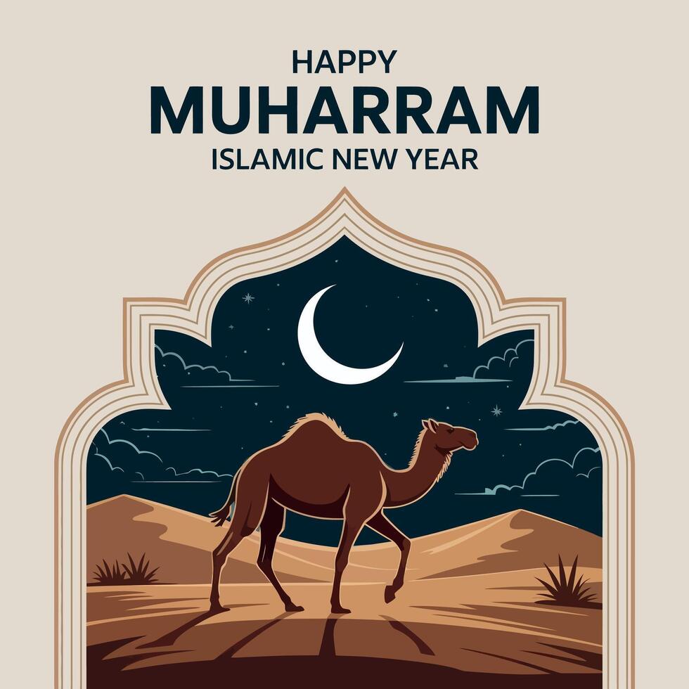 Minimalist Desert Migration Scene for Muharram Islamic New Year art vector