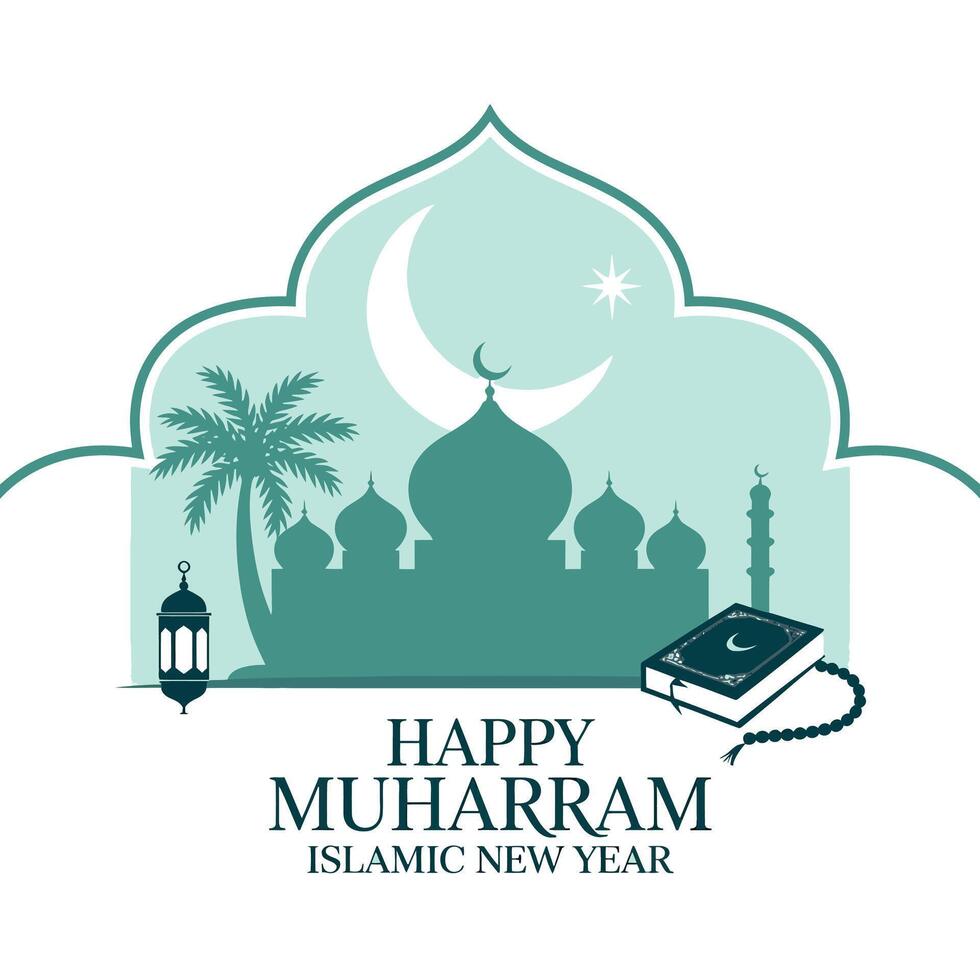 happy muharam islamic new year greeting card concept illustration vector