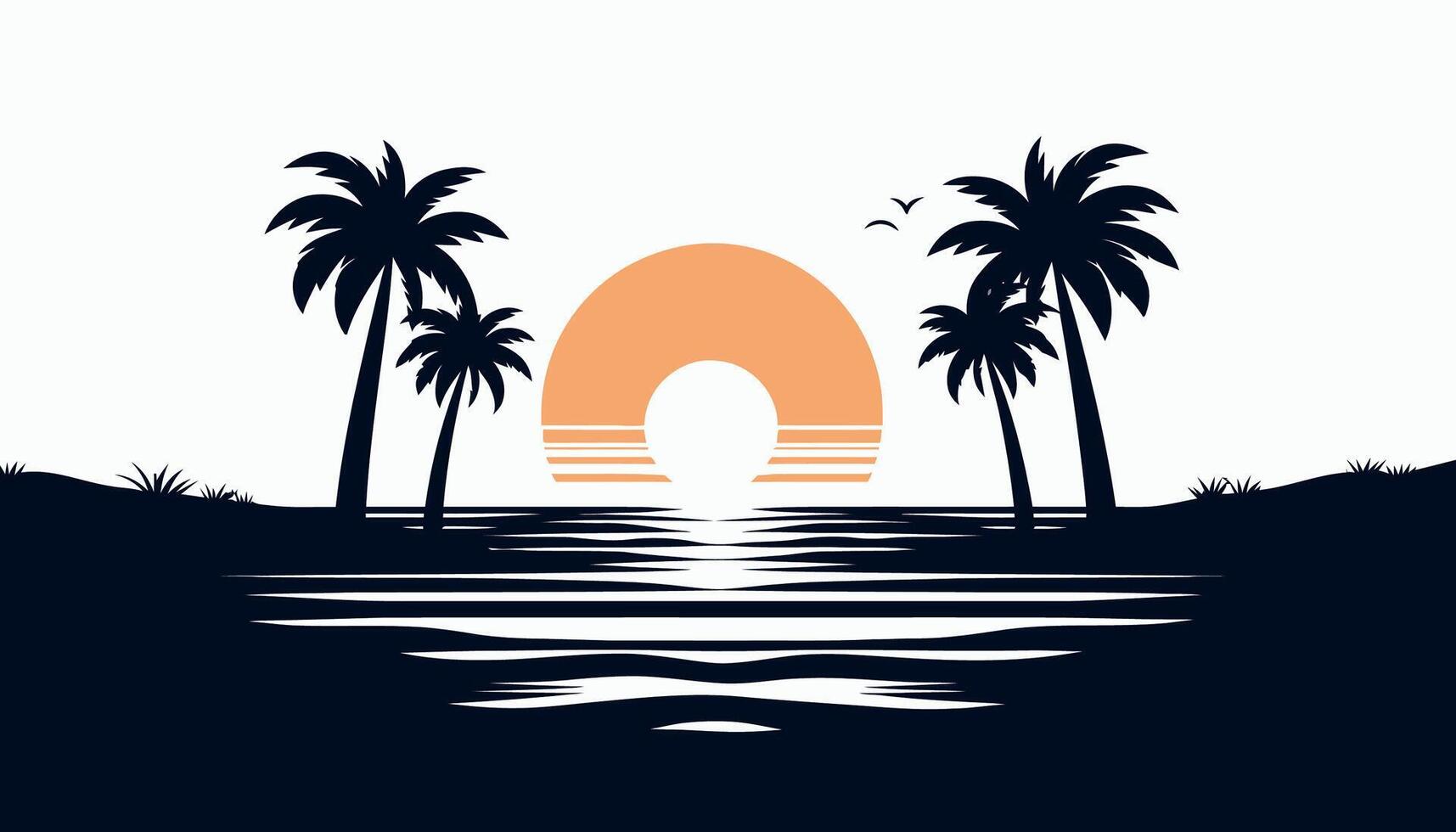 a silhouette of palm trees and the sun vector