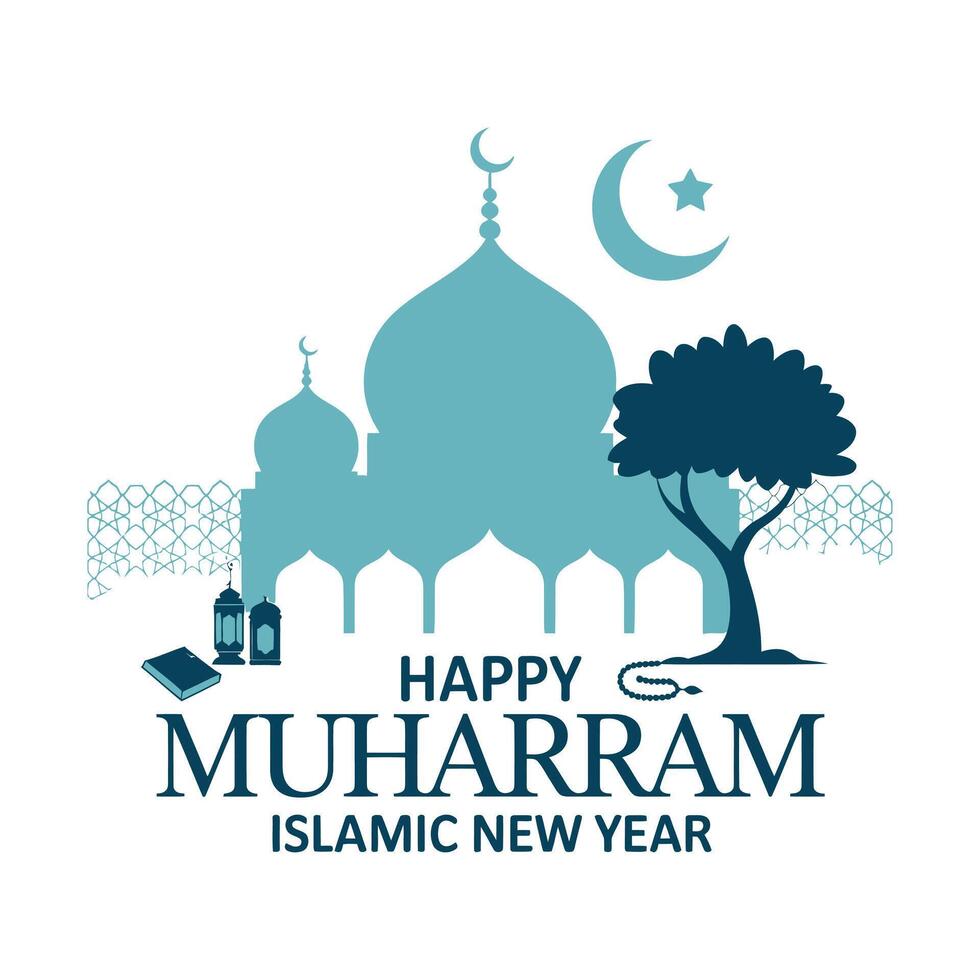 happy muharam islamic new year greeting card design illustration vector
