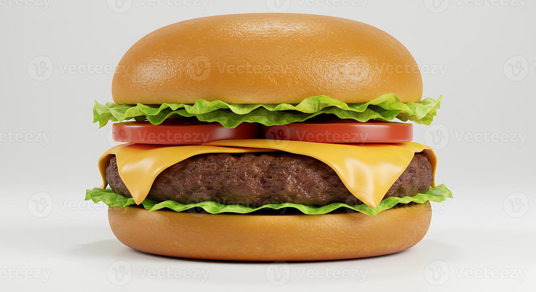 A hamburger with cheese and tomatoes on a white background photo