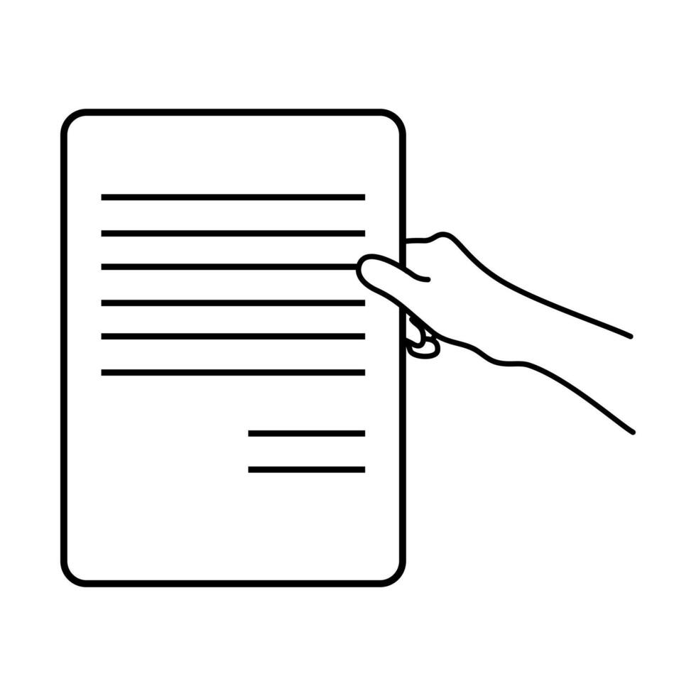 Hand with list paper line icon. linear style sign for mobile concept and web design. Hand hold document file outline icon. vector