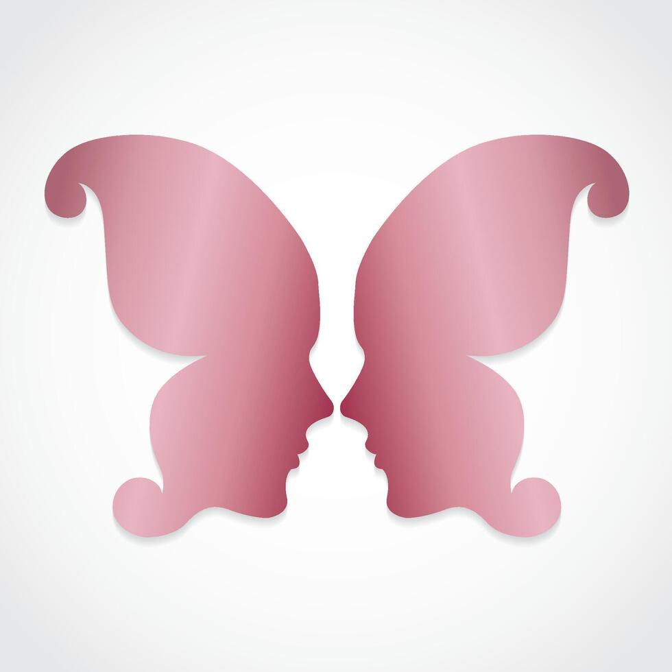 stylized woman face butterfly wings vector