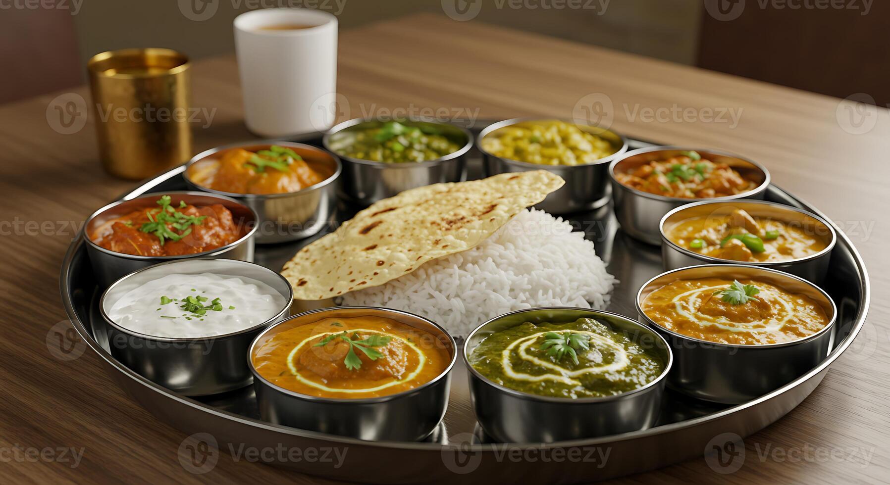 A silver tray with a variety of food on it photo