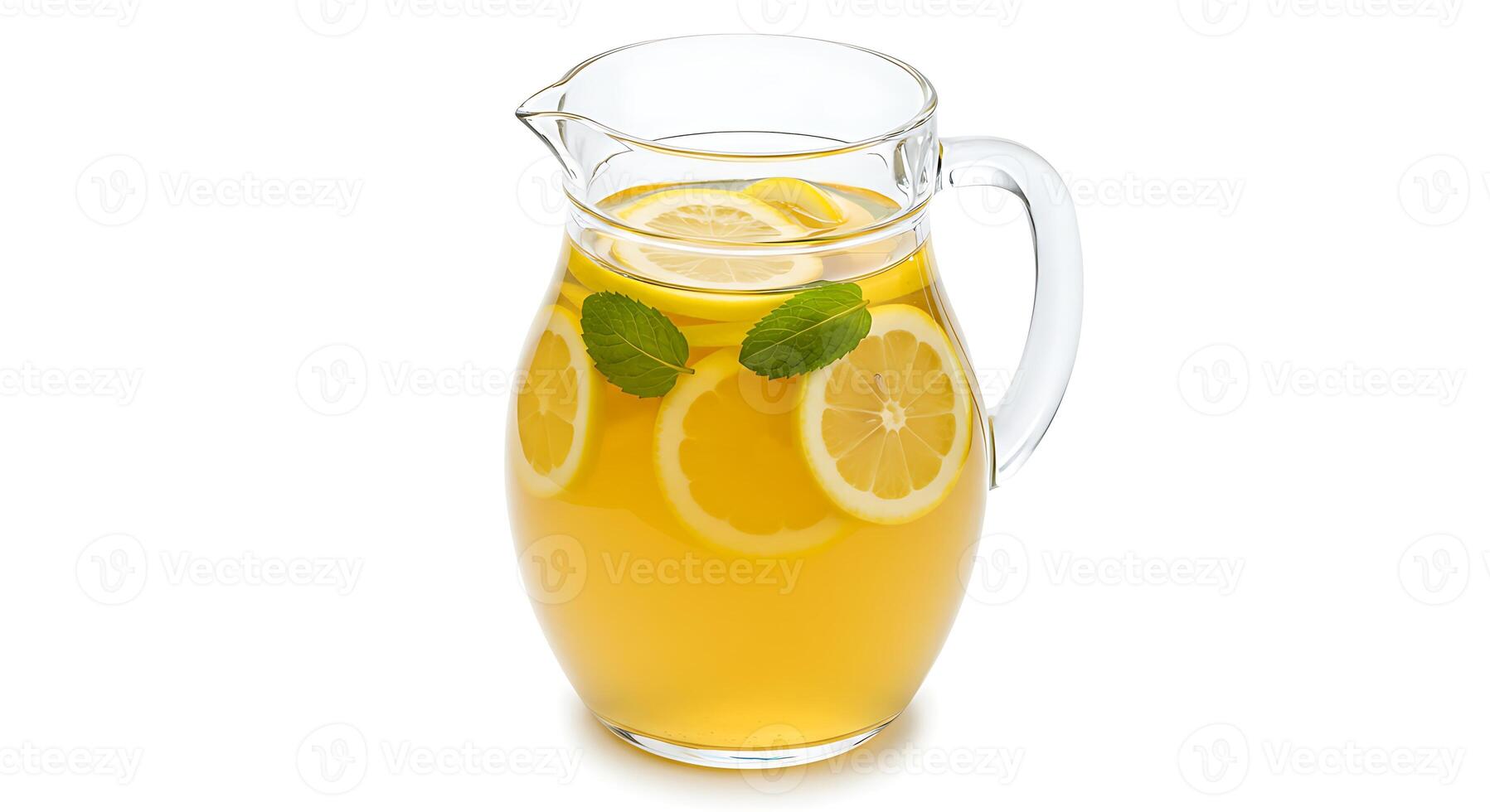 A pitcher of lemonade with mint leaves photo