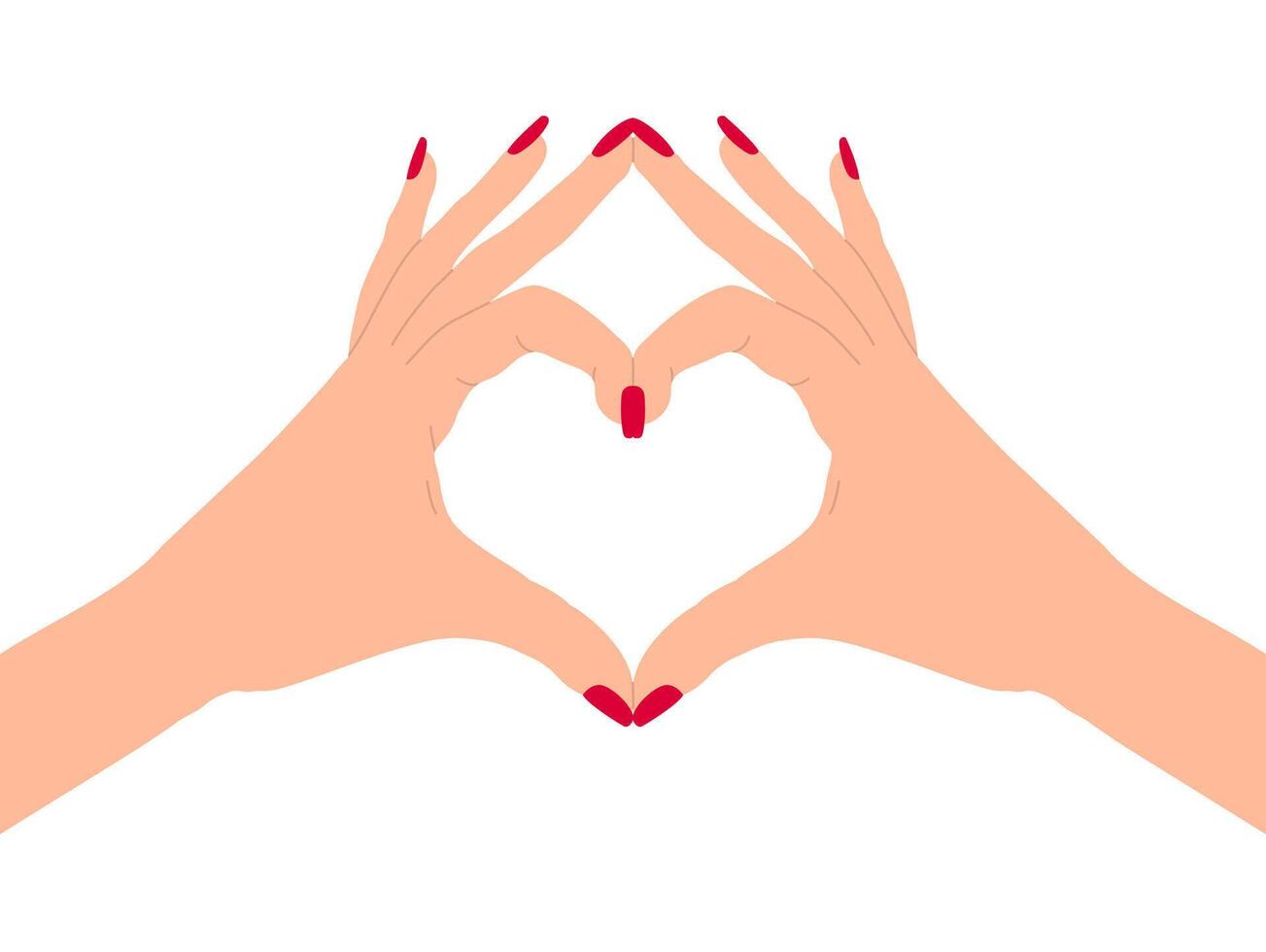 Female Hands with red nails folded in the Shape of a Heart. vector