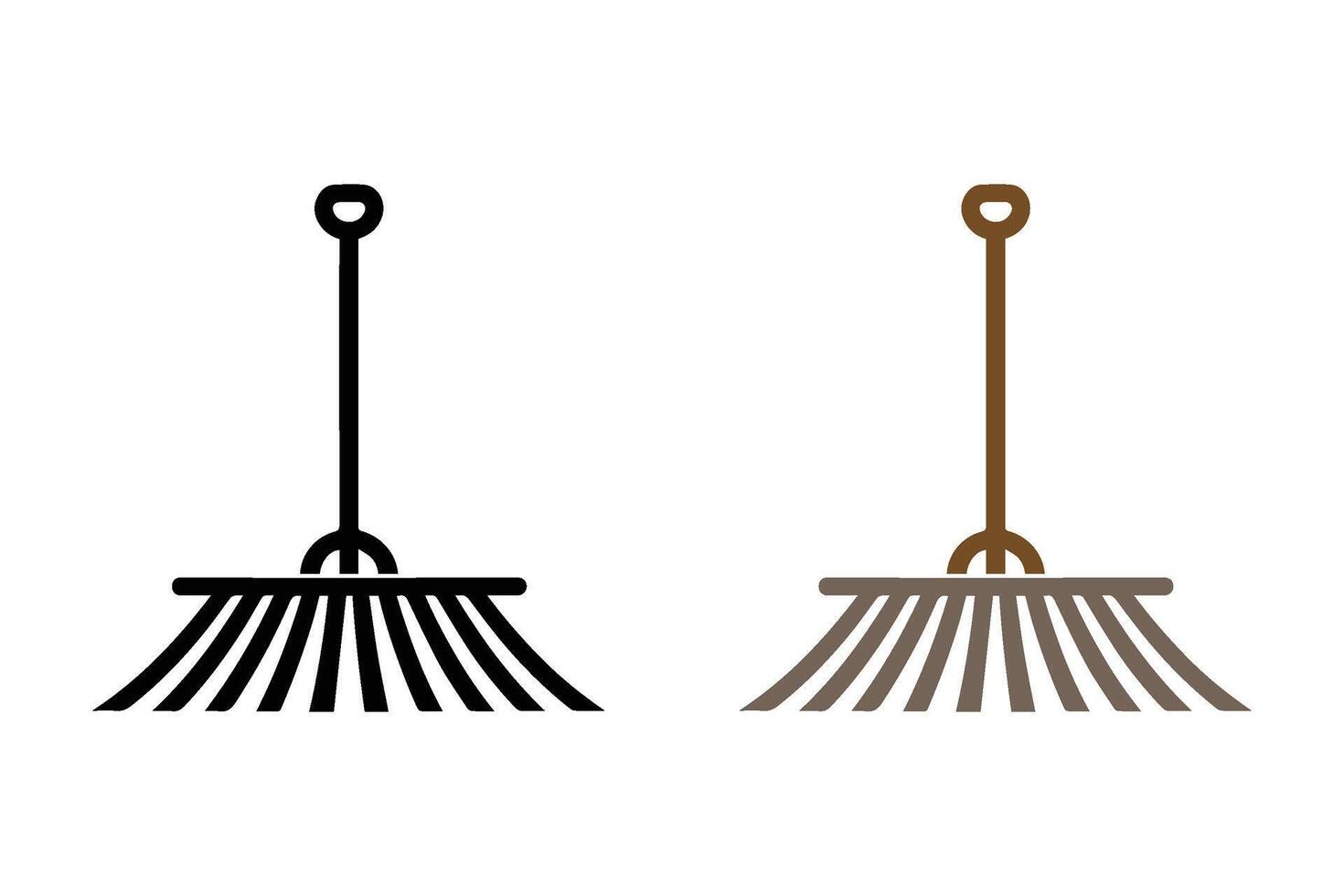 Black rake silhouette on white background. Garden rake tool icon. vector