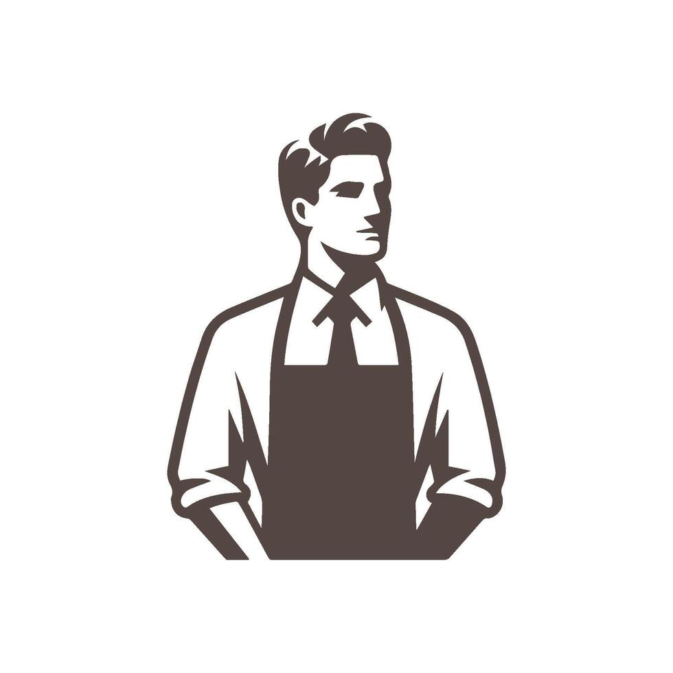 Businessman wearing apron silhouette on white background vector
