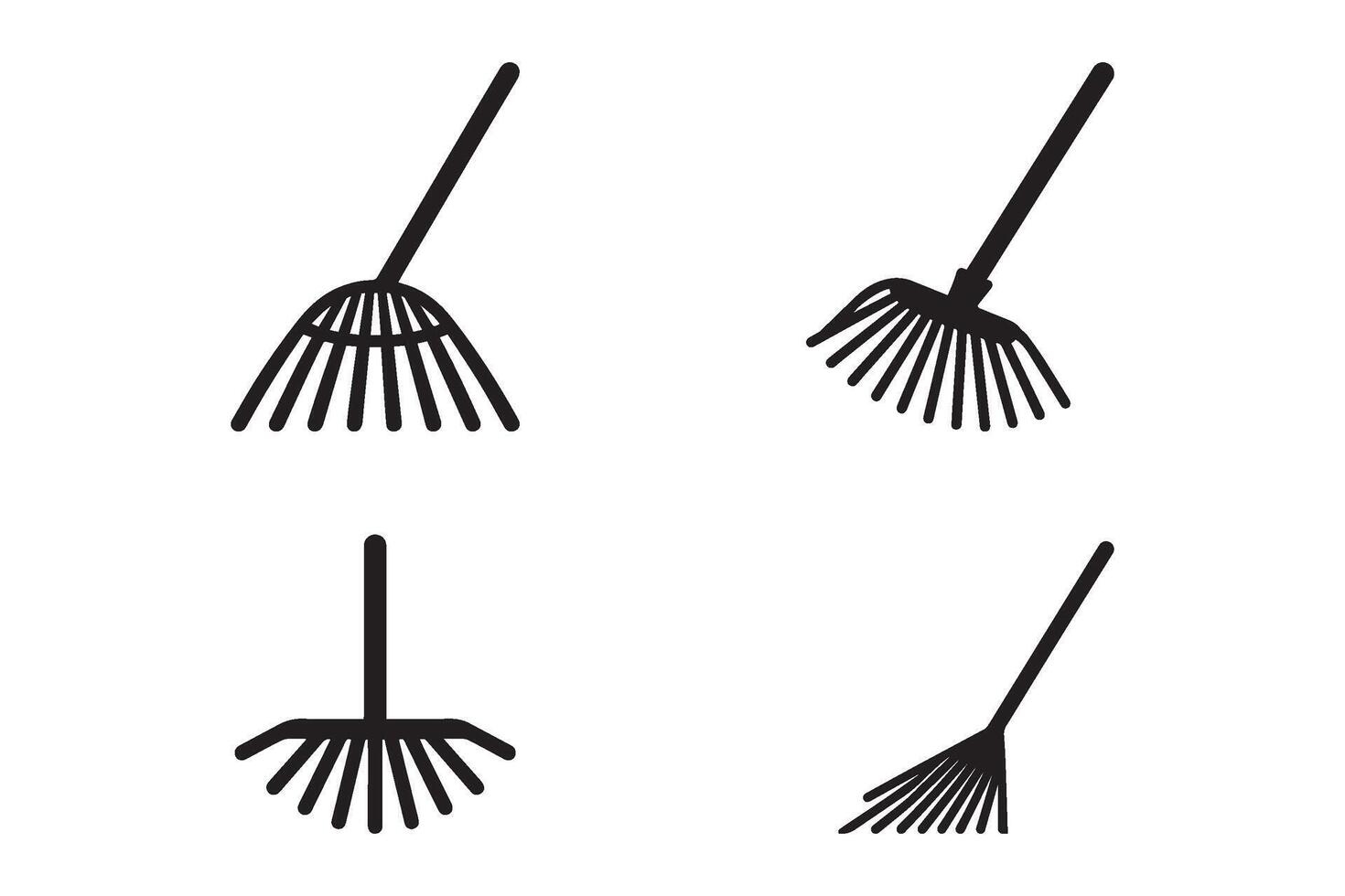 Set of rake silhouettes on white background. Simple rake icon vector