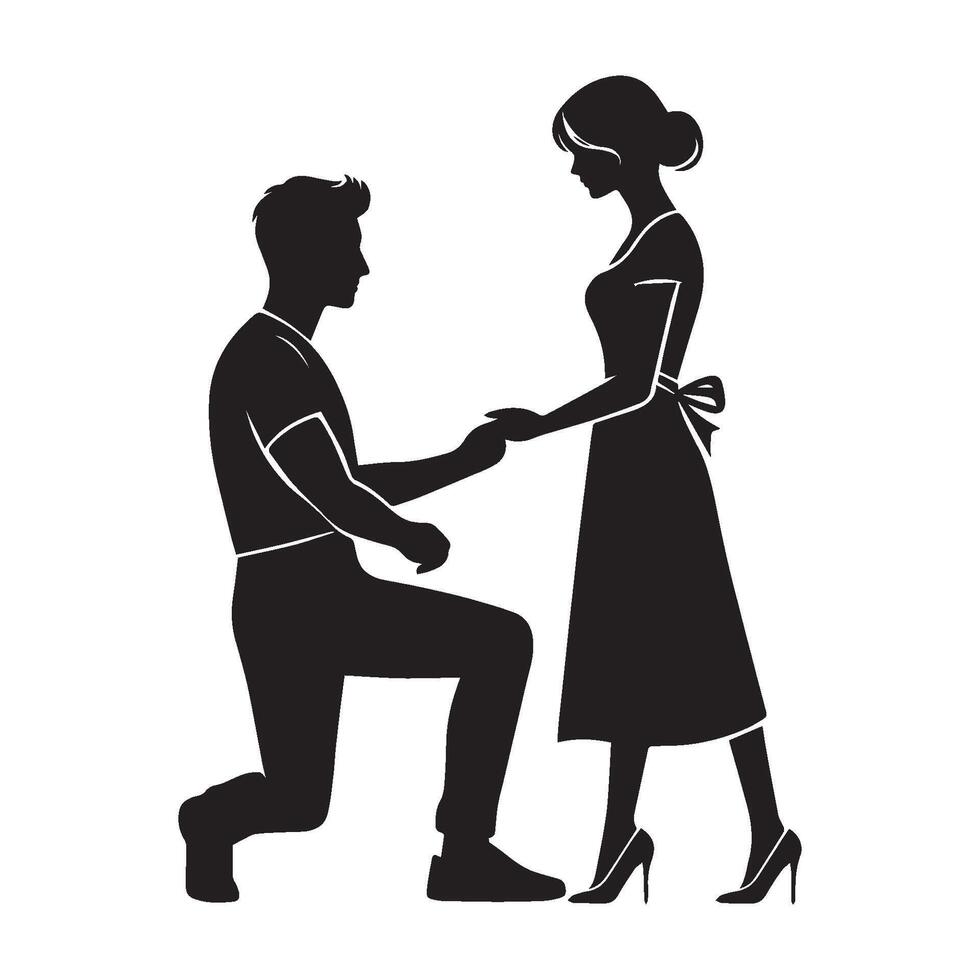 Man proposing to a woman silhouette on white background. vector