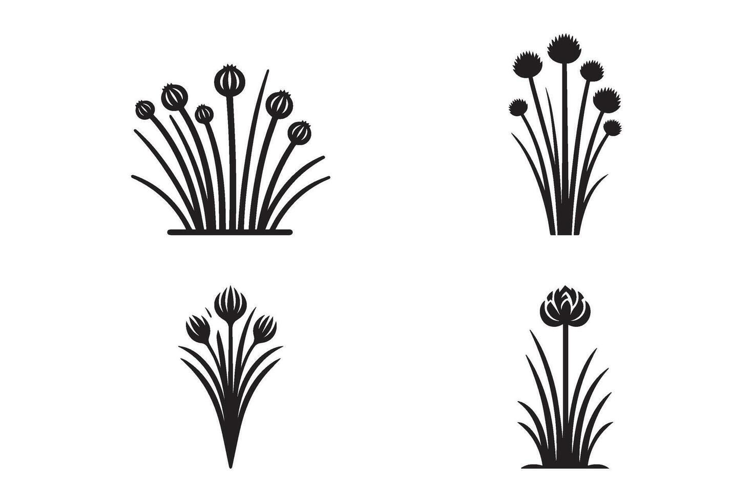 Minimalist chive icon silhouettes on white background. vector