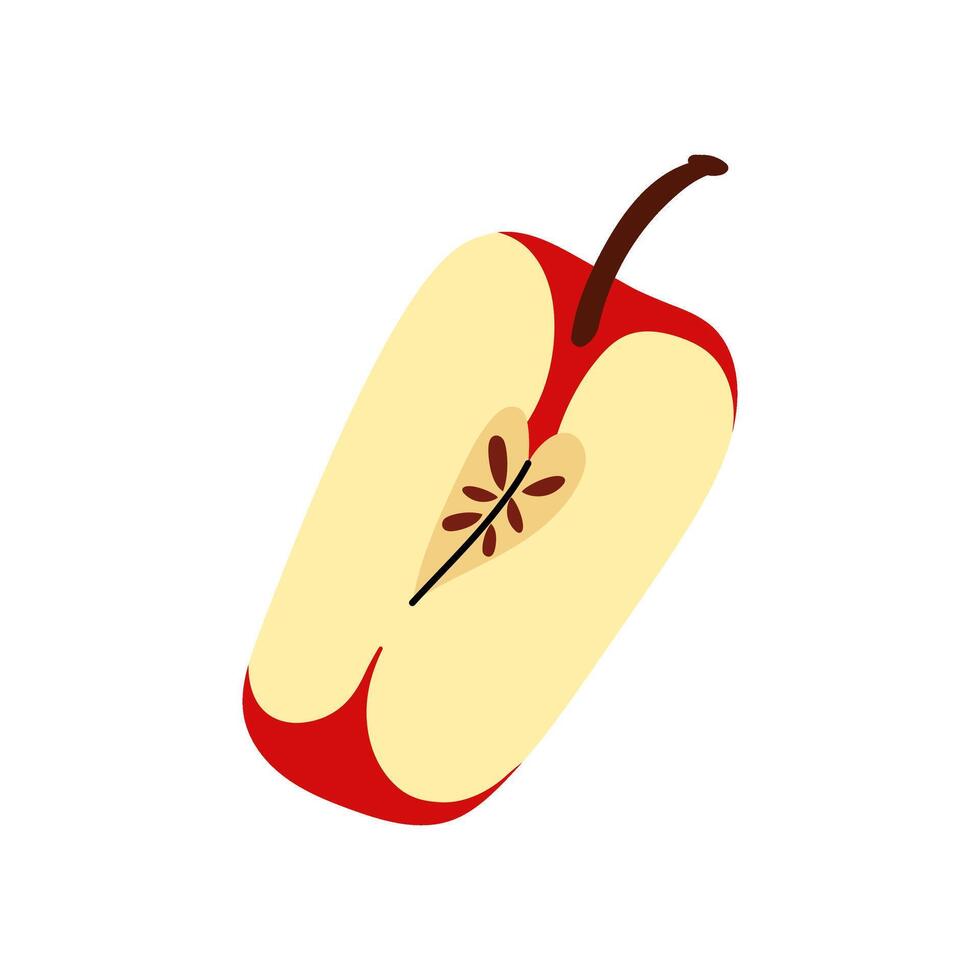 Quarter of sliced red apple isolated on white background. Small piece of fruit with core. Farm and agriculture, organic food. Flat illustration for packaging, branding, menu, recipe. vector