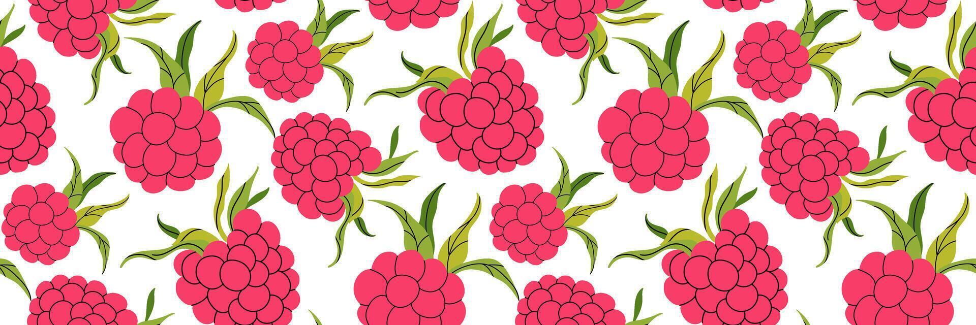 Pink raspberry foliage seamless pattern on white background. Spring garden background. Summer berry menu, cold drinks. Perfect for textile, menu, packaging, kitchen design. Flat illustration. vector