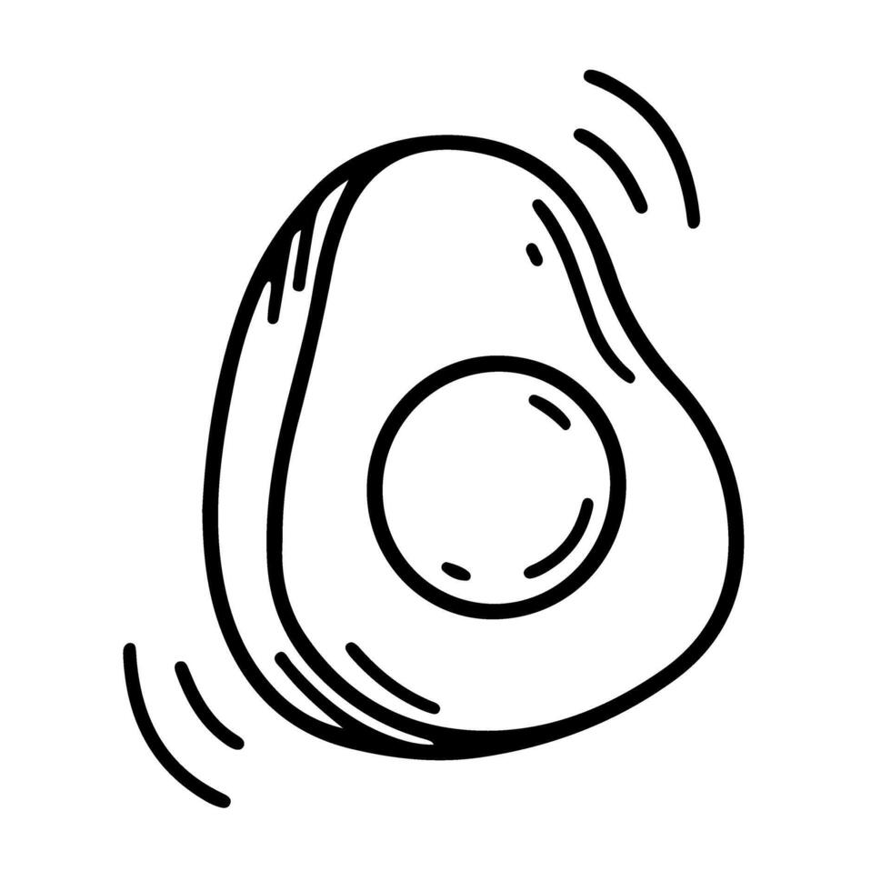 Sliced avocado with pit in doodle minimalist style. Clean black outline. Perfect for healthy food projects and vegan branding. doodle illustration. vector