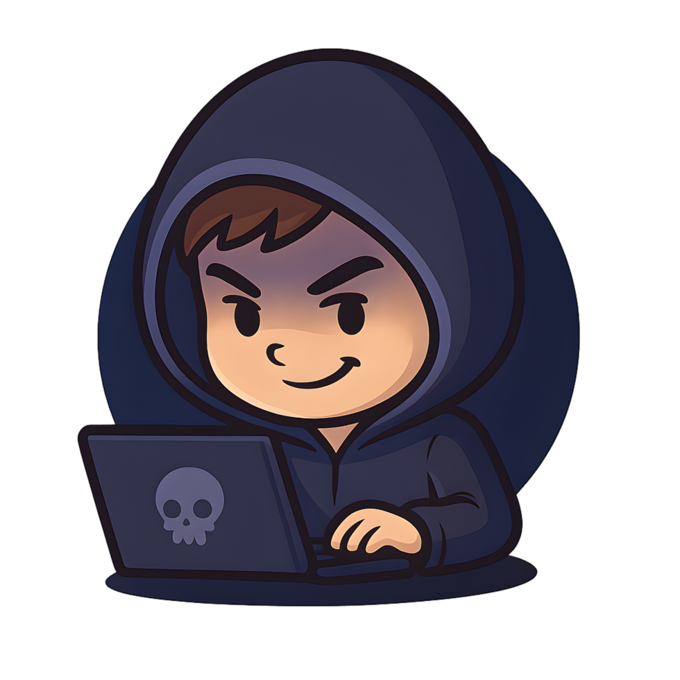 Cybersecurity action young hacker in dark hoodie transparent background digital environment focused concept png