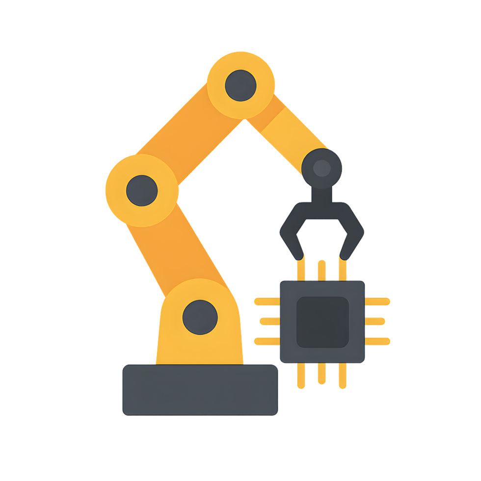 Robotic arm handling microchips in a transparent background industrial setting close-up view for technology innovation png